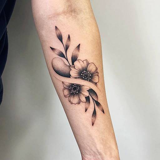 Organic Curved Floral Forearm Tattoo