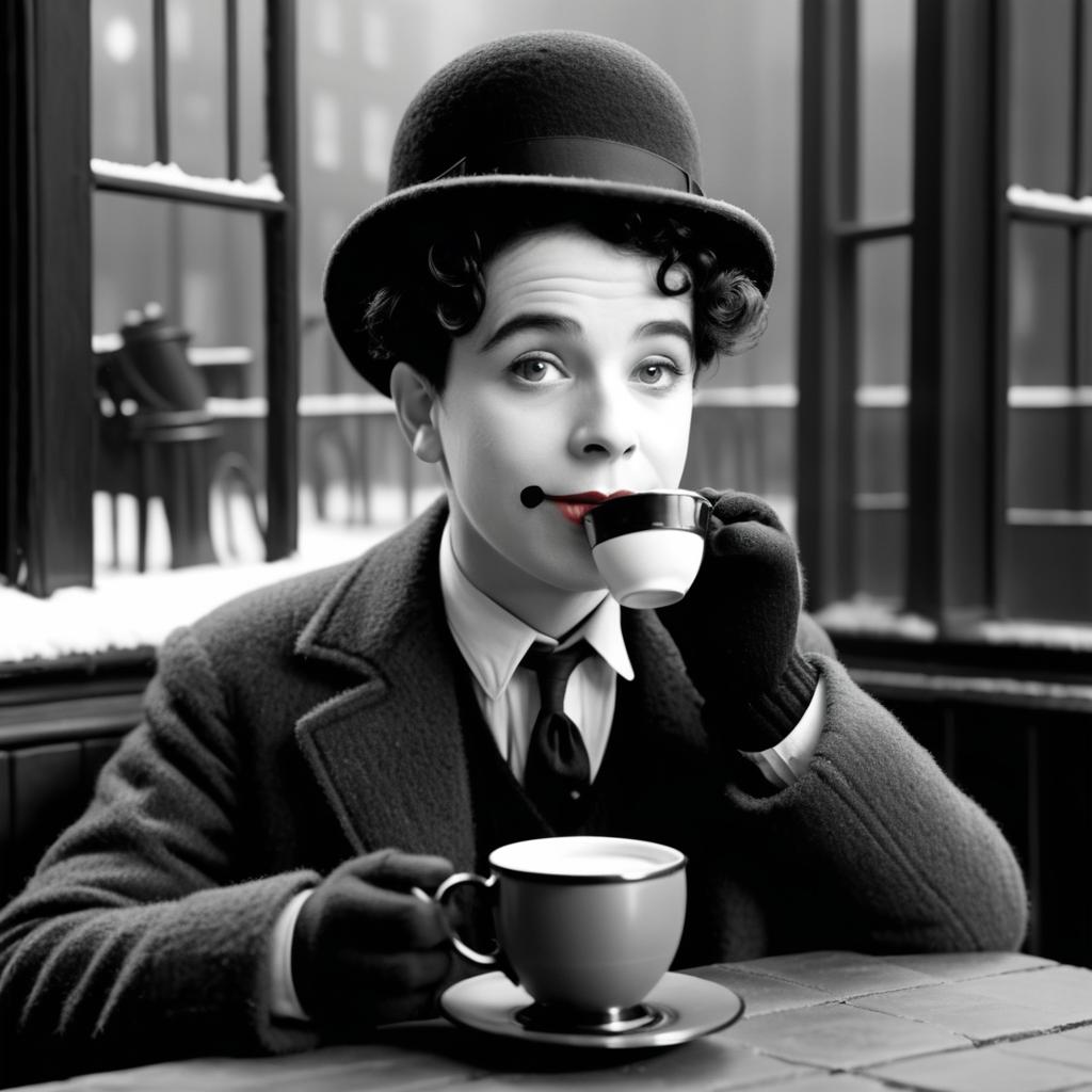 Nostalgic Chaplin Enjoying Hot Chocolate