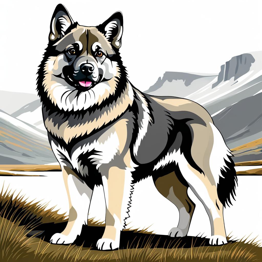 Striking Norwegian Elkhound in Tundra Landscape