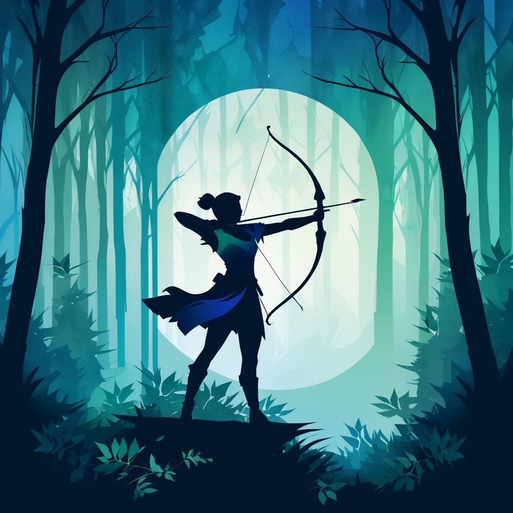 Silhouette Archer in Enchanted Forest