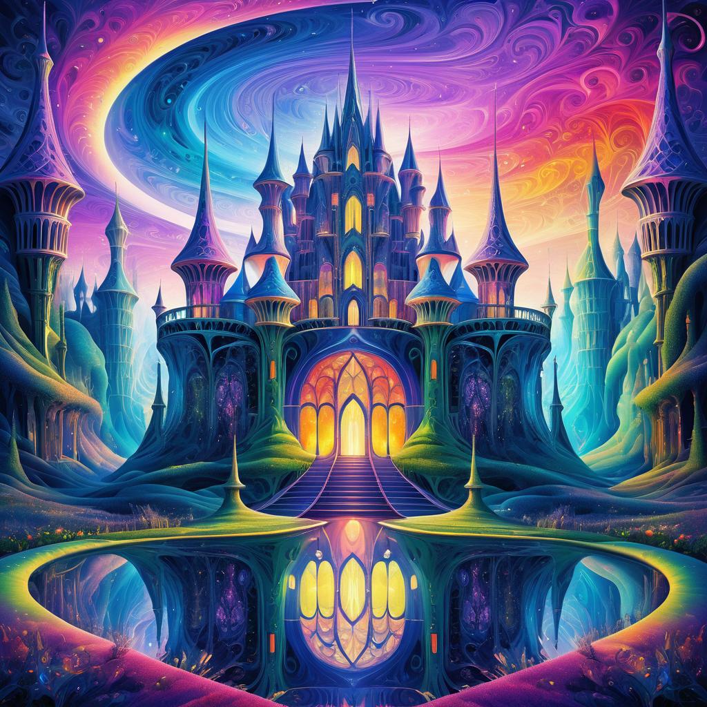 Surreal Enchanted Castle with Psychedelic Elements