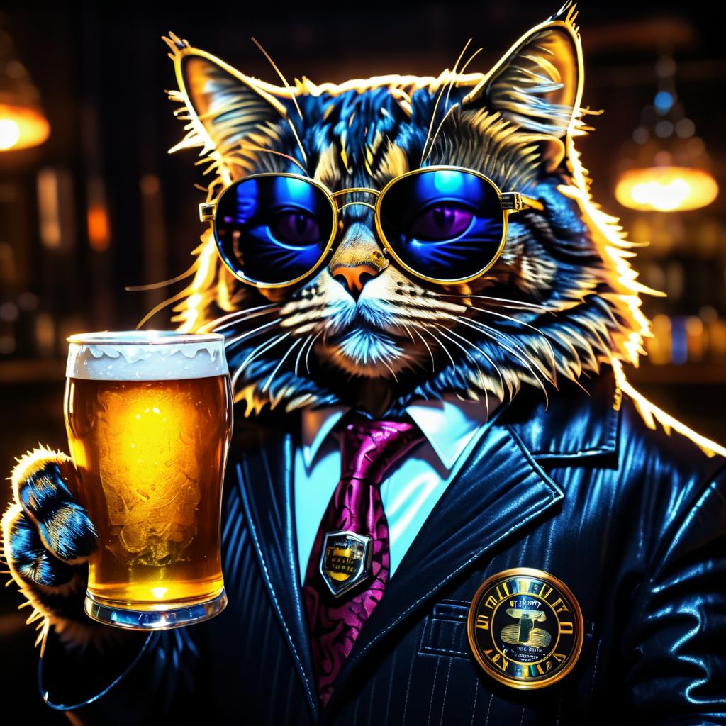 Dramatic Cat Art with Beer and Shades