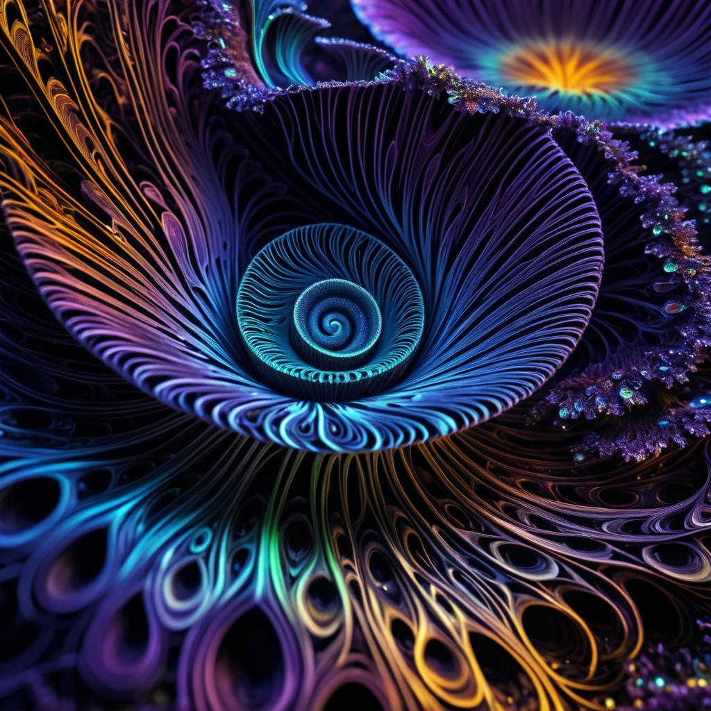 Intricate Fractal Mushroom Close-Up Art