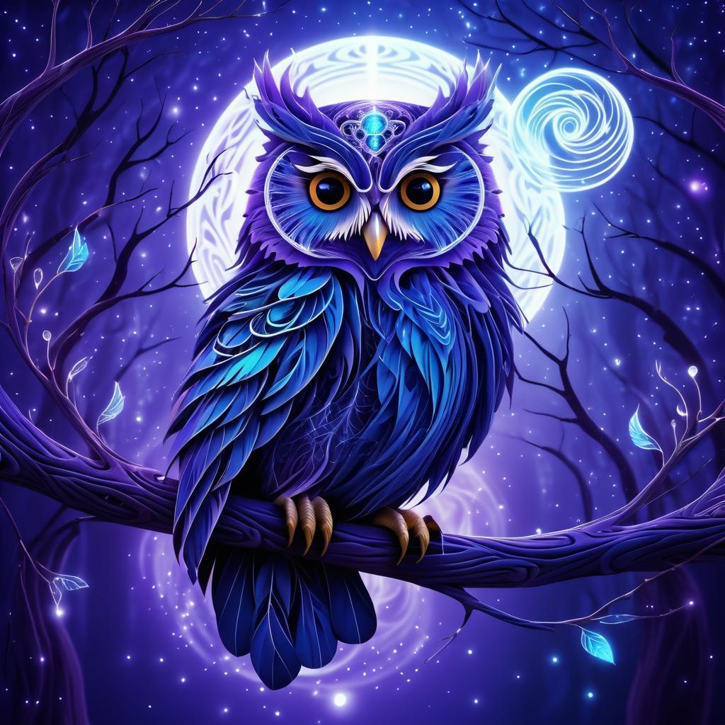 Majestic Owl with Flowing Hair and Magic