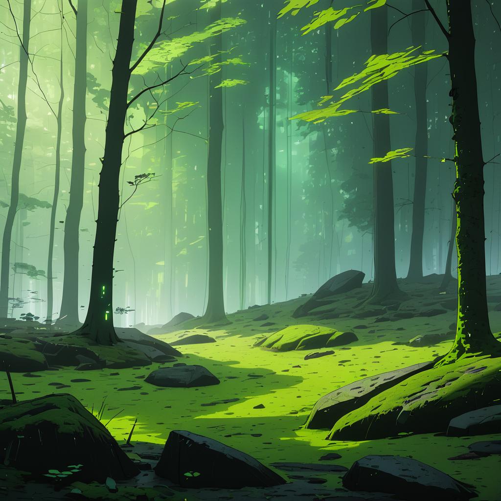 Futuristic Foggy Woodland Landscape