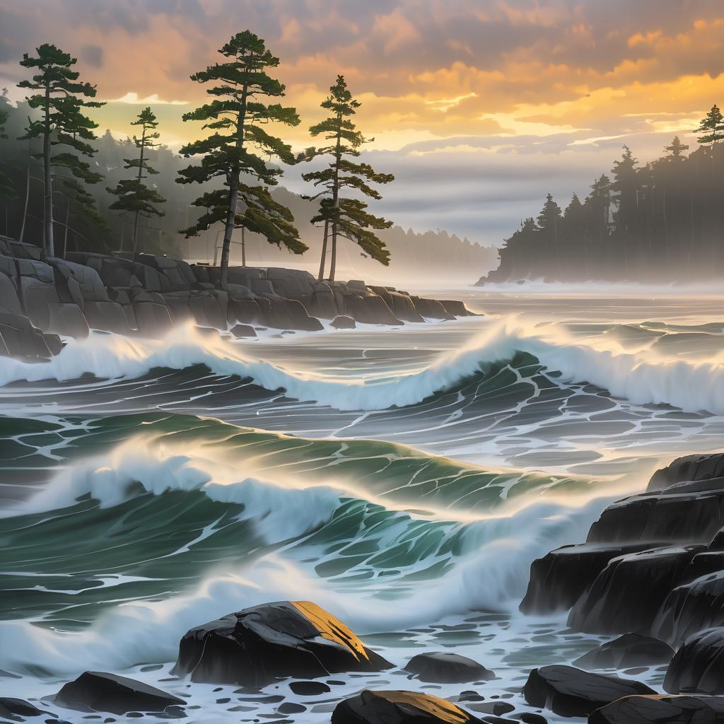 Serene Seascape of Whispering Pines