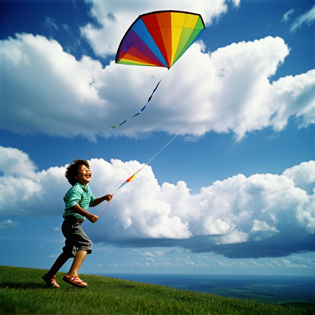 Joyful Kite Flying in Chiaroscuro