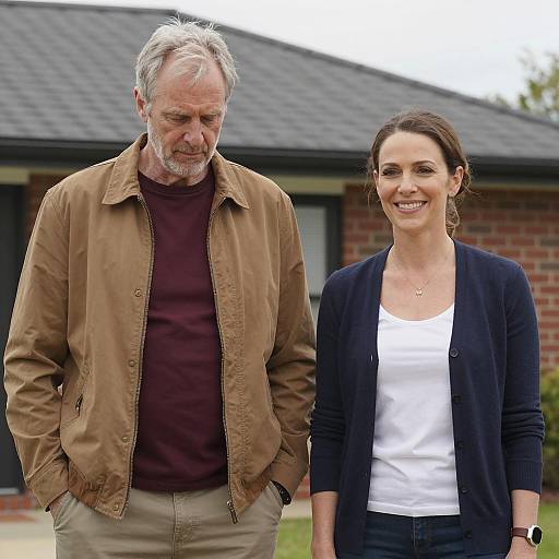 Mature couple standing outdoors near house