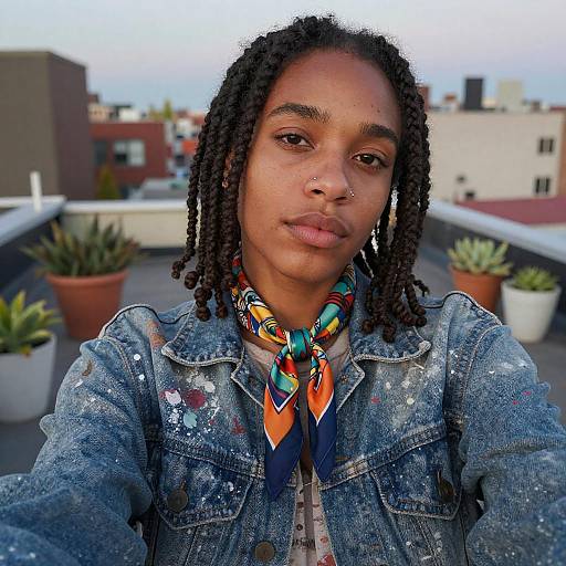 Afro-Latinx Non-Binary Person Selfie on Urban Rooftop