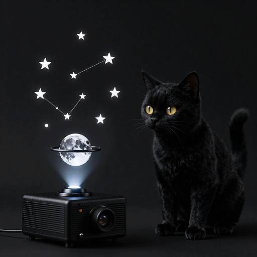 Noir Baroque Cat with Planetarium Projector