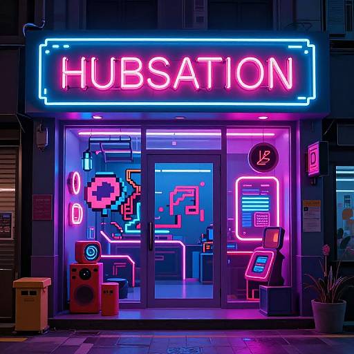 Neon Cyberpunk Pixel Art Storefront