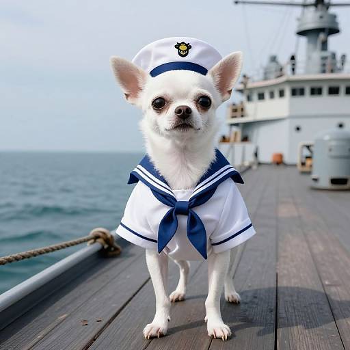 Chihuahua Sailor on WWII Ship Deck