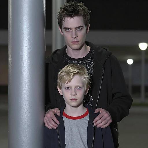 Striking Duo: Man and Boy Portrait