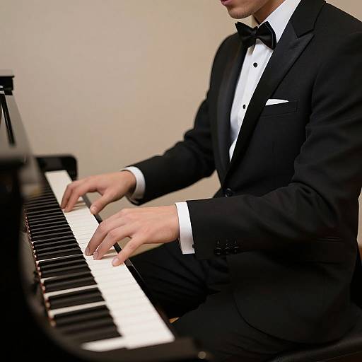 Man in Suit Playing Piano
