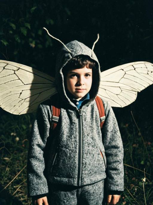 Child in Moth Boy Costume with Wings