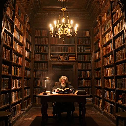 Ancient Library with Scholar Reading