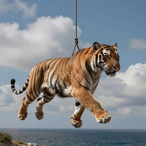 Suspended Running Tiger Over Ocean