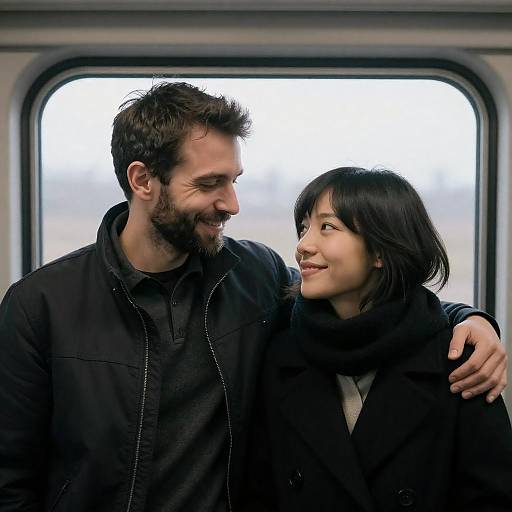 Couple Sharing a Moment on Train