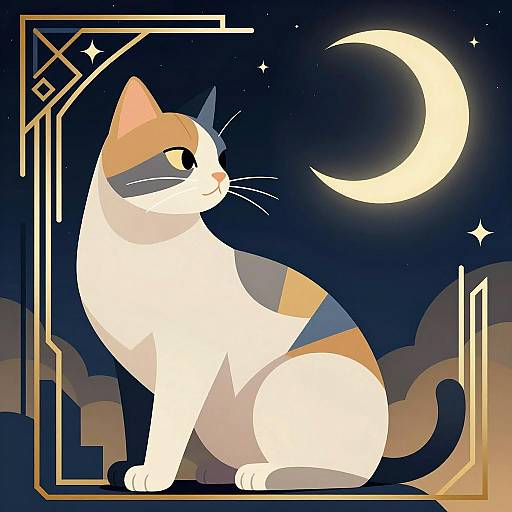 Neo-Futuristic Cat Art with Starry Sky