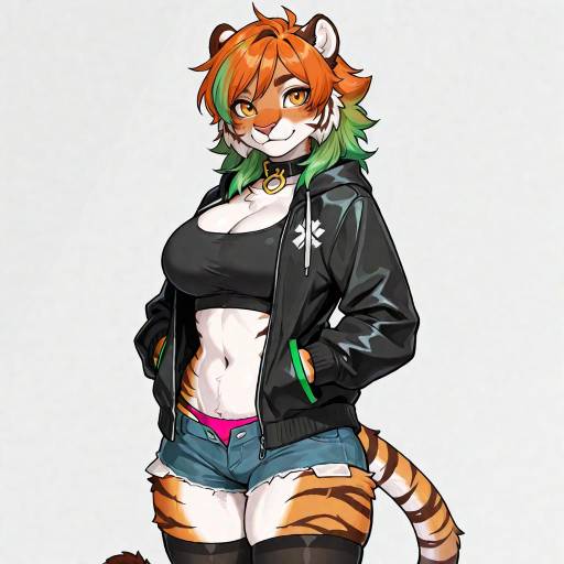 Furry Tiger Girl with Gradient Hair
