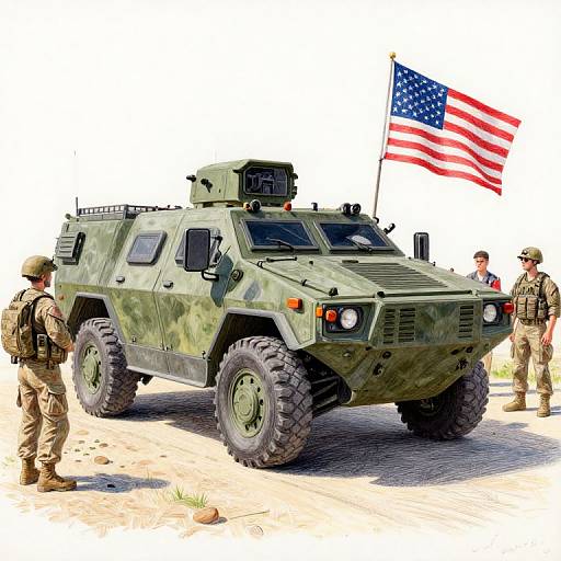 Realistic Pencil Drawing of Military Scene