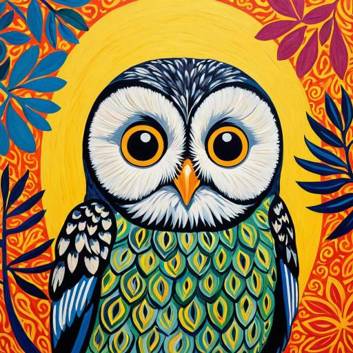 Vibrant Fauvist Modernism Baby Owl Art
