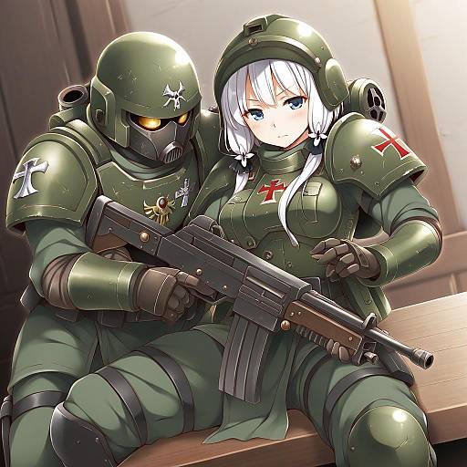 Illustration of Astra militarum, warhammer 40k in the style of Yume no owari