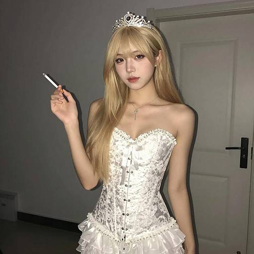 Blonde Woman with Tiara and Cigarette
