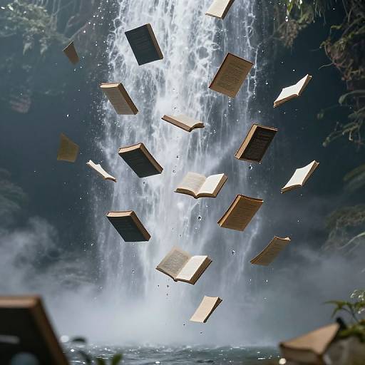 Ethereal Cascade of Floating Books