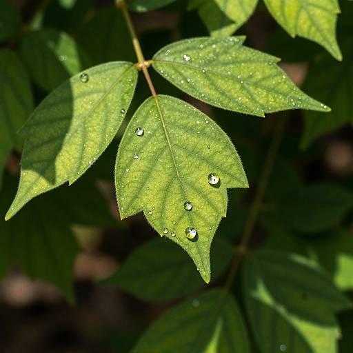 Sparkling Dewdrops on Green Leaves