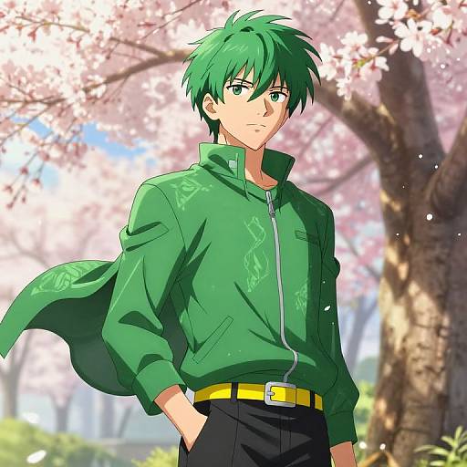 Vibrant Green-Haired Anime Hero