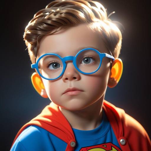 Young Boy in Superhero Costume with Blue Glasses