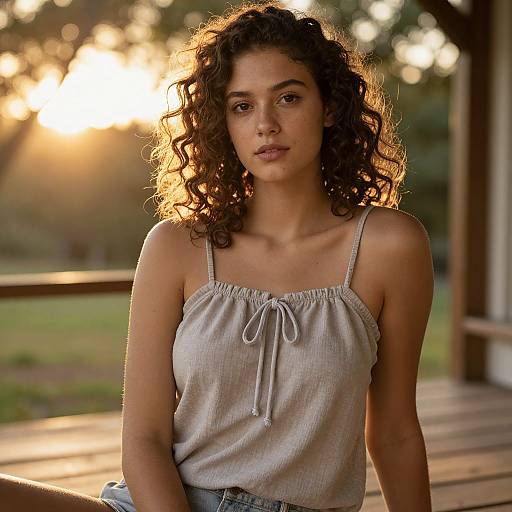 Young Woman at Sunset Porch
