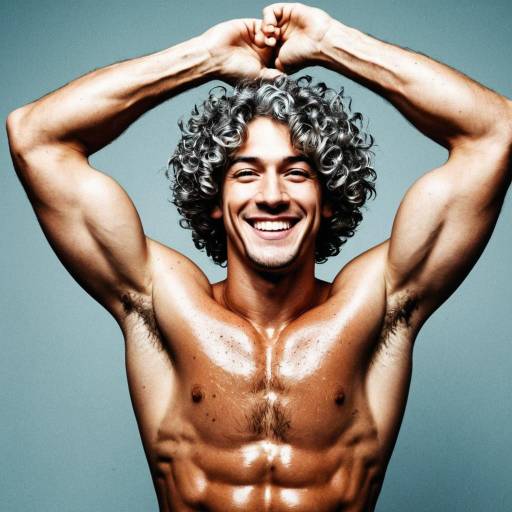 Smiling Muscular Man with Curly Gray Hair