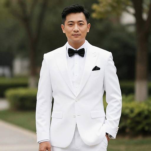 Elegant Man in White Wedding Suit