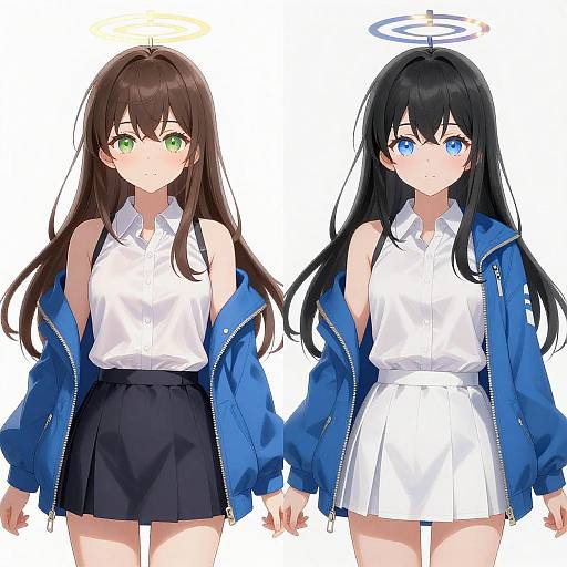 Two Anime-Style Female Characters with Glowing Halos
