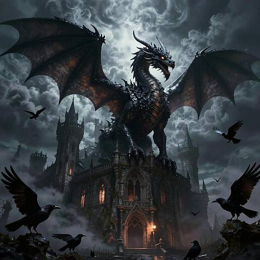 Obsidian Dragon Over Haunted Castle