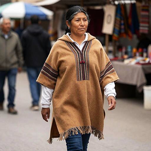 Indigenous Artisan in Ochre Poncho Market