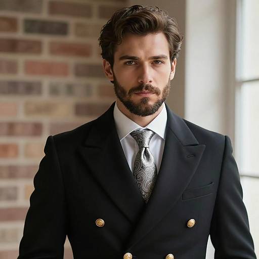 Handsome Man in Elegant Black Double-Breasted Coat