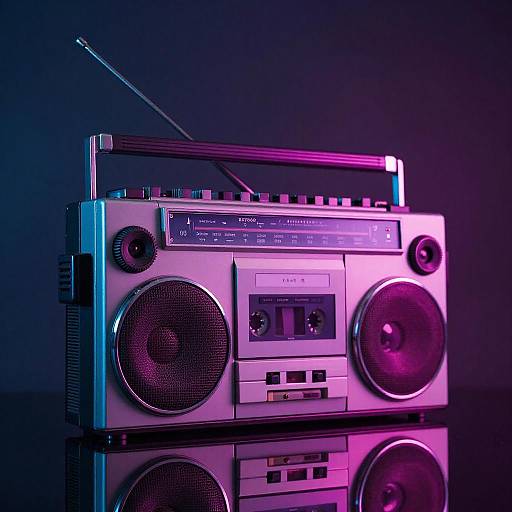 Neon Retro Boombox with Glossy Reflection