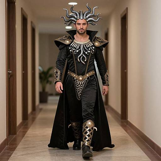 Man in Medusa Costume Walking
