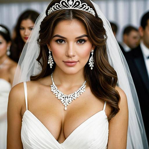 Bride in White Dress with Tiara and Jewelry