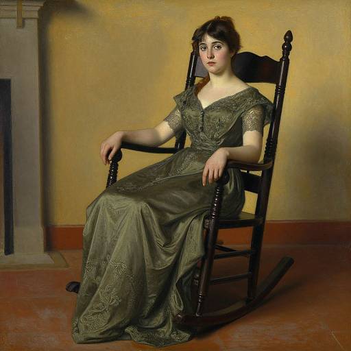 Graceful Woman in Olive-Green Gown