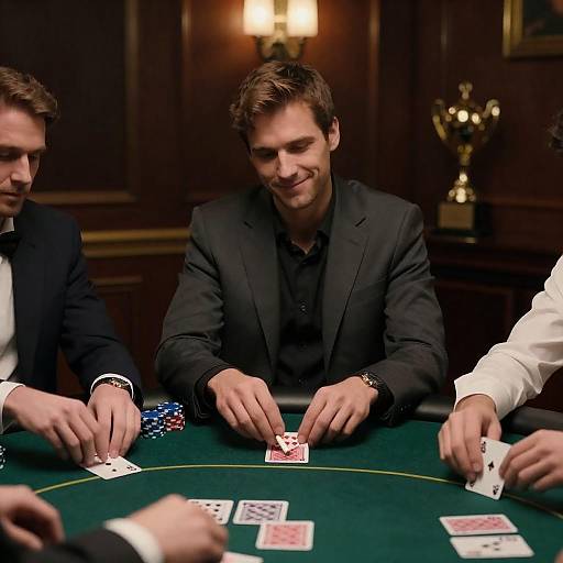 Intense Poker Game in Dim Lighting