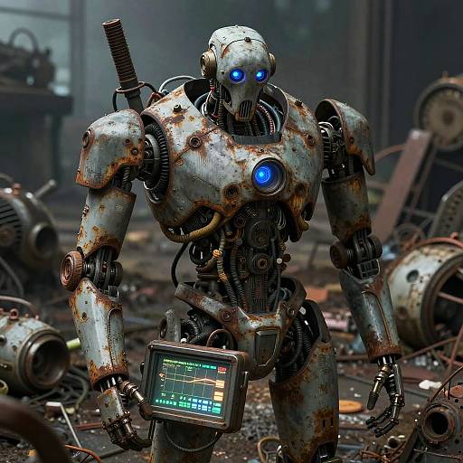 Abandoned Cyborg in Dystopian Graveyard