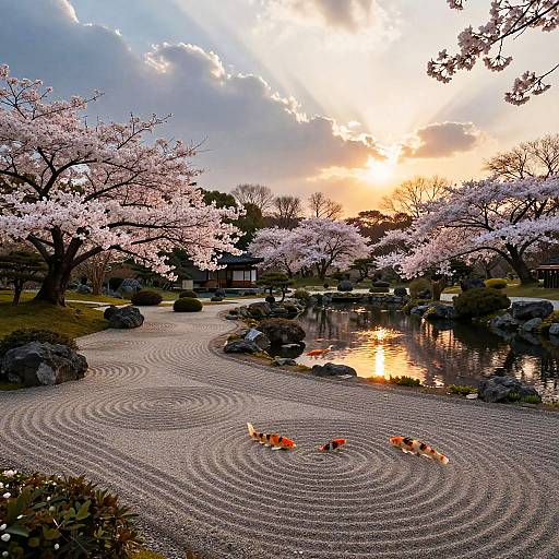 Tranquil Zen Garden at Sunset