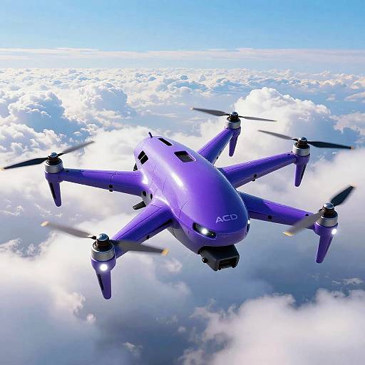 Futuristic Purple Drone Above Clouds
