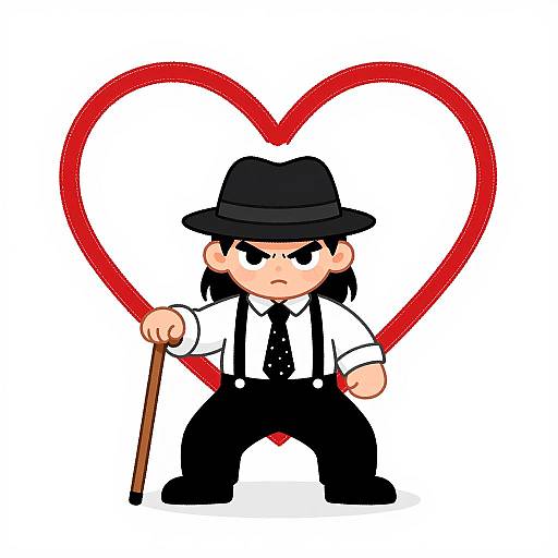 Boy with Cane and Heart Background