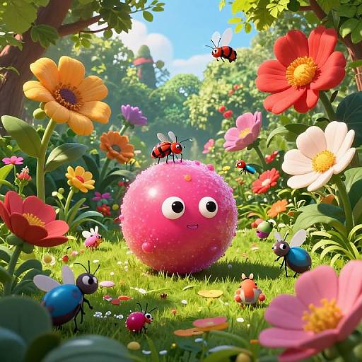 Katamari Rolling Through Vibrant Garden