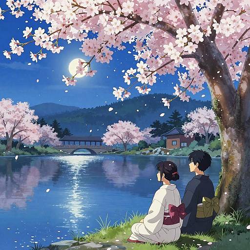 Serene Anime Cherry Blossom Landscape